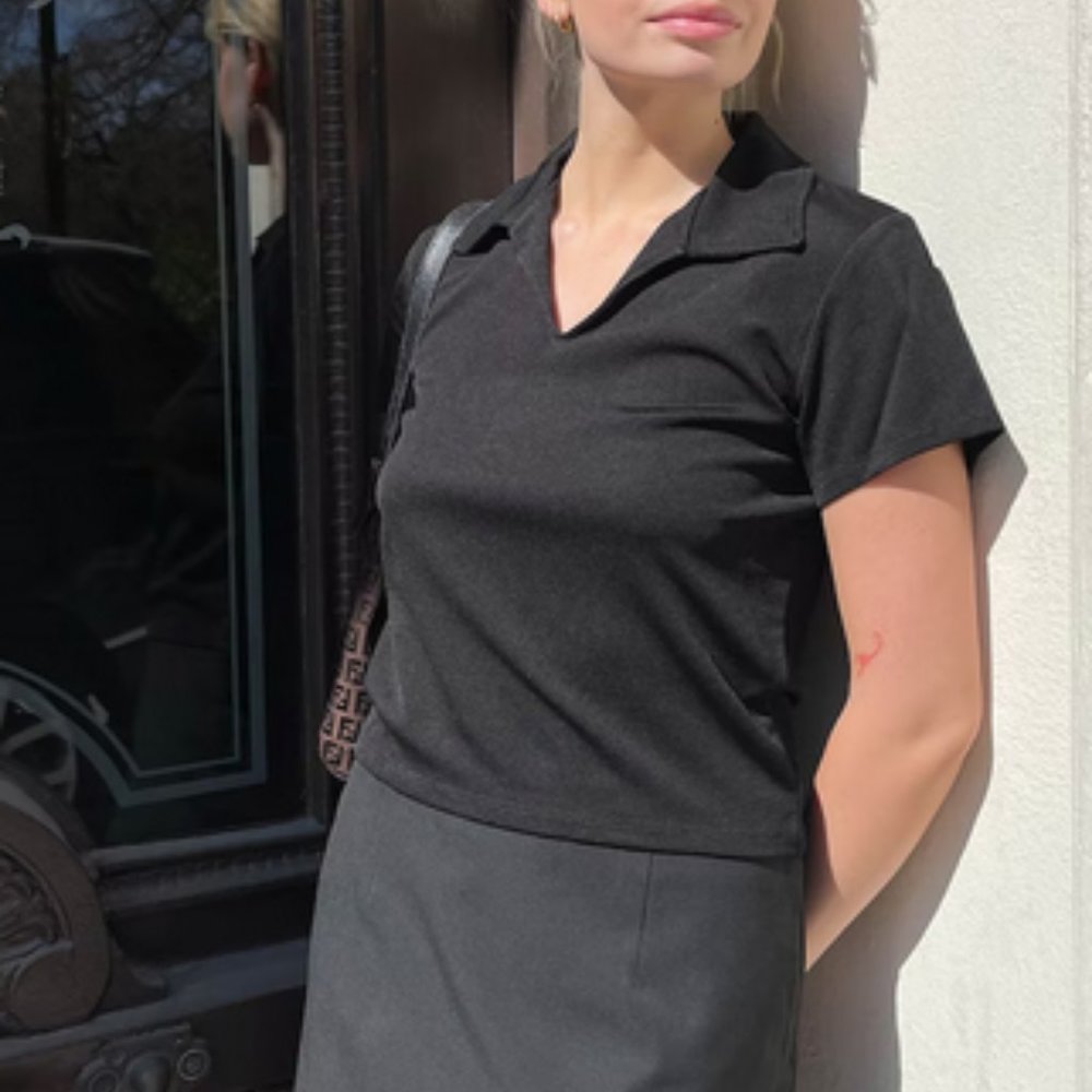 NWT Djerf Avenue Getaway Collar Short Sleeve Top Shirt Oversized Black M